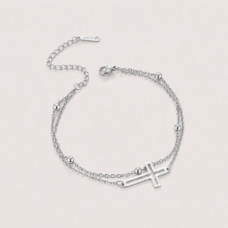 Cross Anklet, Silver tone