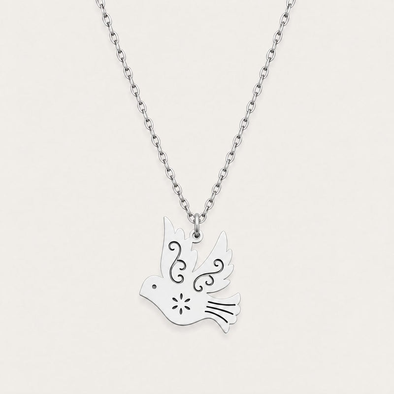 Dove Pendant Necklace, Silver tone