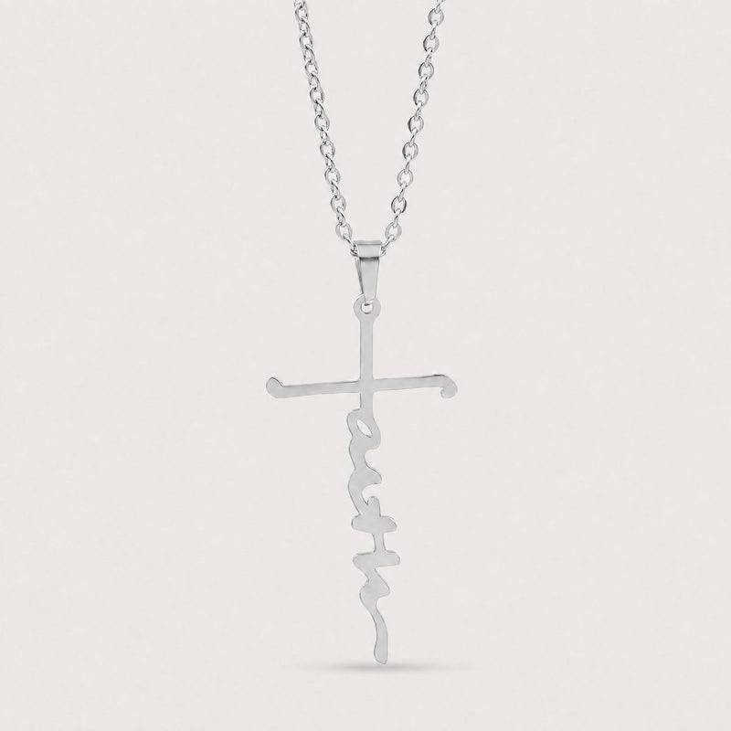 Faith Script Necklace, Silver tone