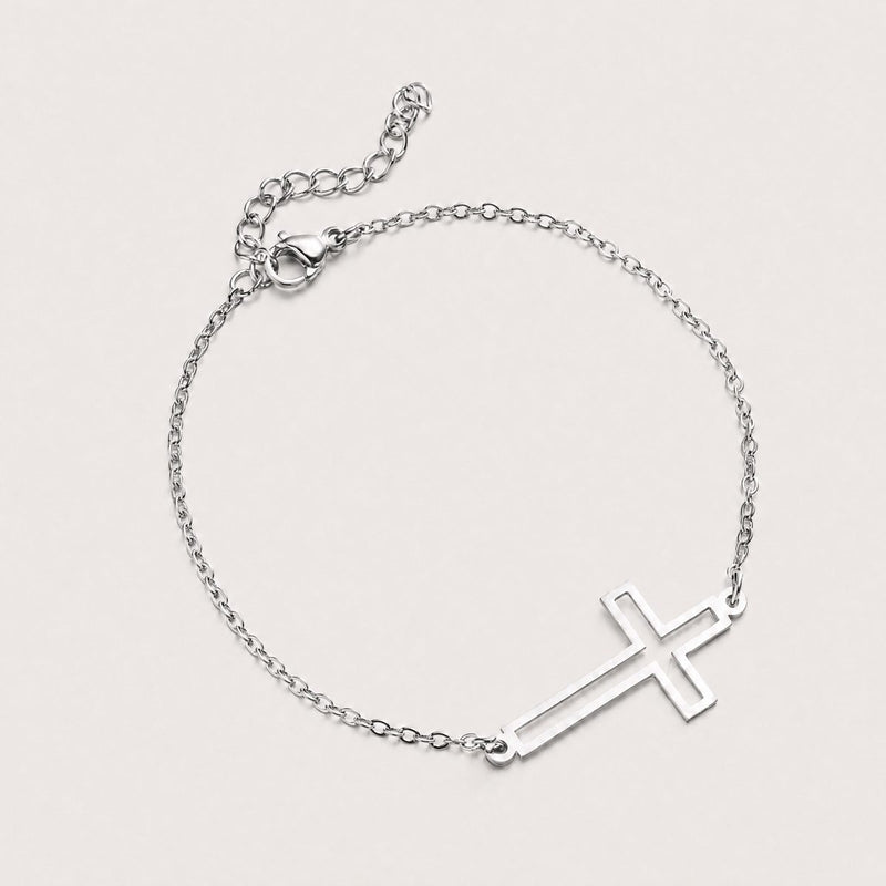 Sideways Cross Bracelet, Silver tone