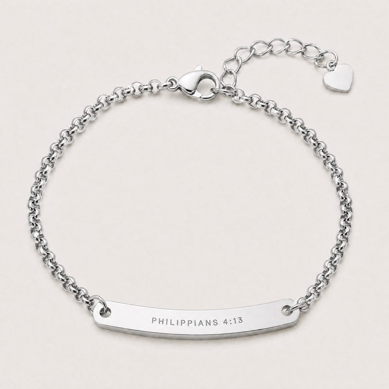 Philippians 4:13 Bar Bracelet, Silver tone