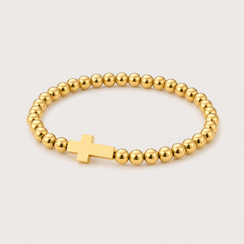 Beaded Cross Bracelet, Gold tone