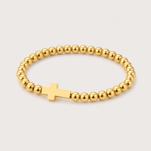 Beaded Cross Bracelet, Gold tone