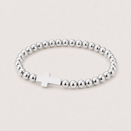 Beaded Cross Bracelet, Silver tone