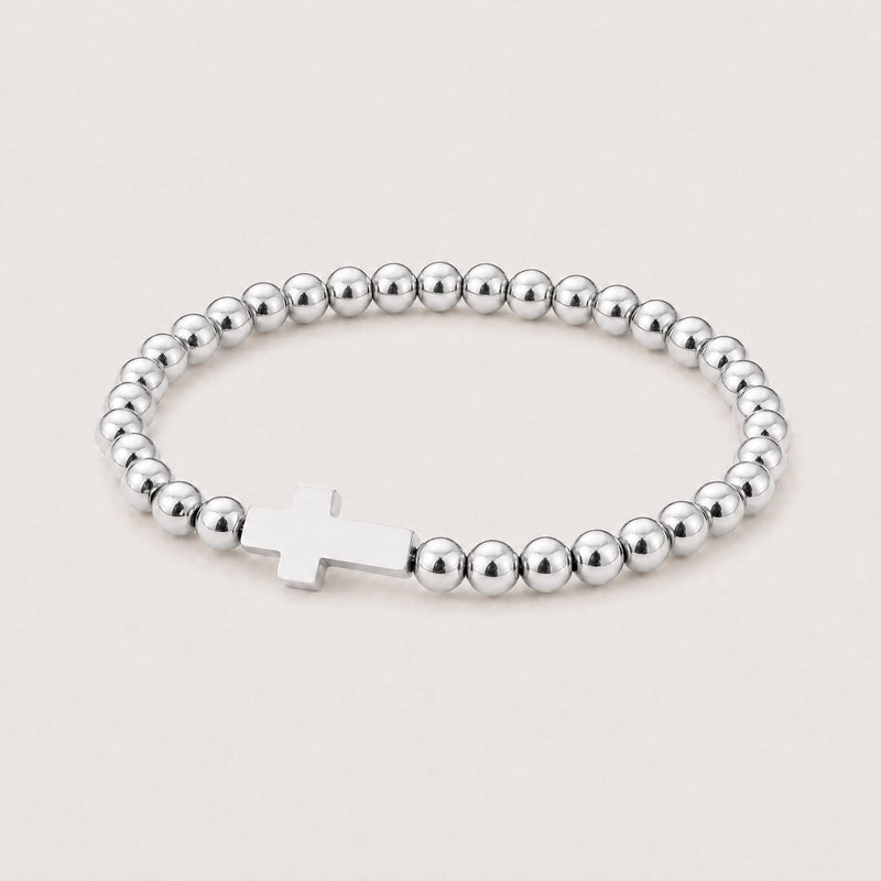 Beaded Cross Bracelet, Silver tone
