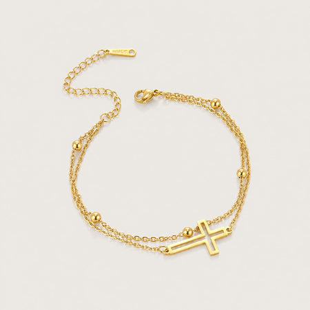 Cross Anklet, Gold tone