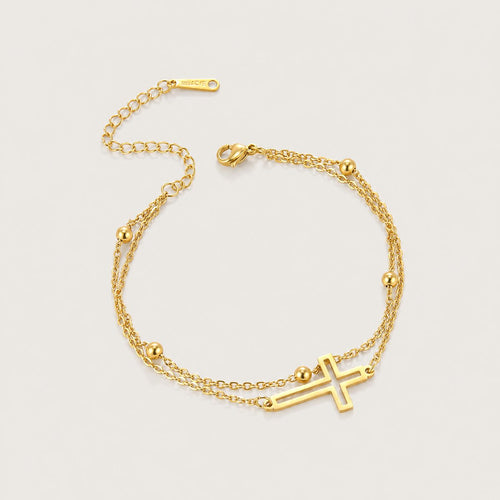 Cross Anklet, Gold tone