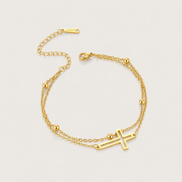 Cross Anklet, Gold tone