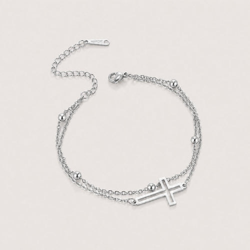 Cross Anklet, Silver tone