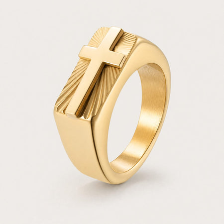 Cross Signet Ring, Gold tone / 5