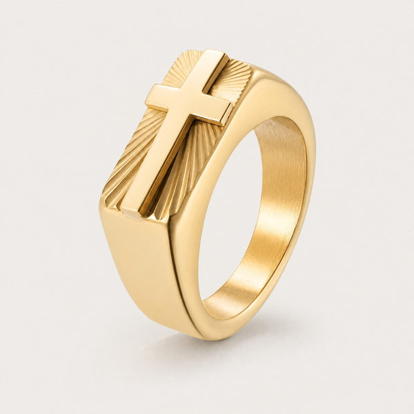 Cross Signet Ring, Gold tone