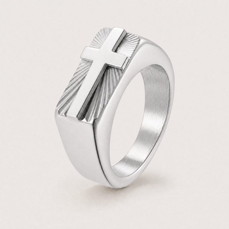 Cross Signet Ring, Silver tone