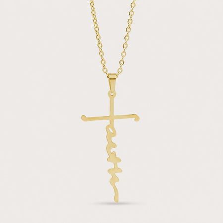 Faith Script Necklace, Gold tone