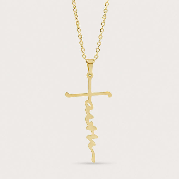Faith Script Necklace, Gold tone