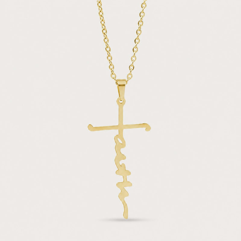 Faith Script Necklace, Gold tone
