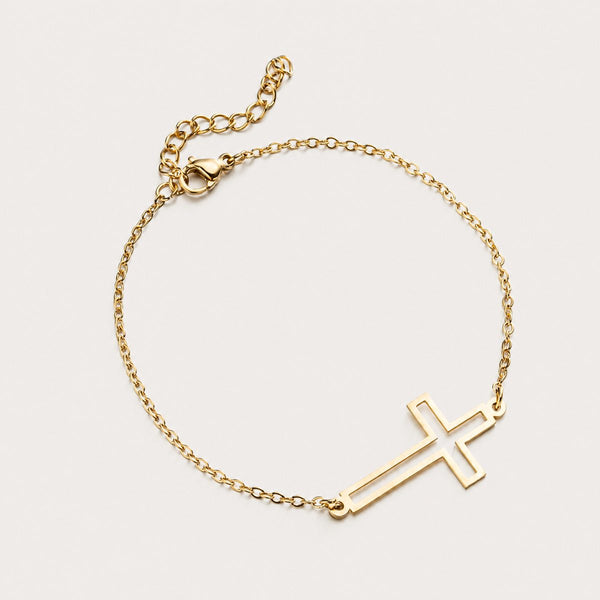 Sideways Cross Bracelet, Gold tone