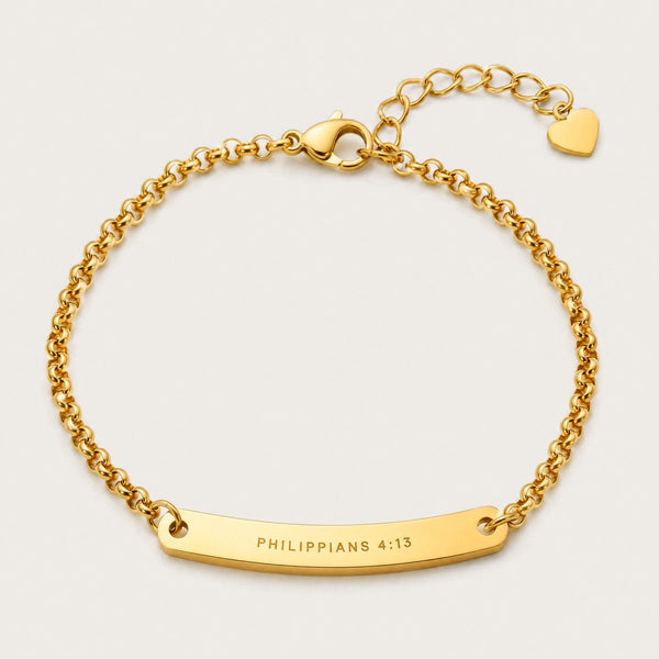 Philippians 4:13 Bar Bracelet, Gold tone