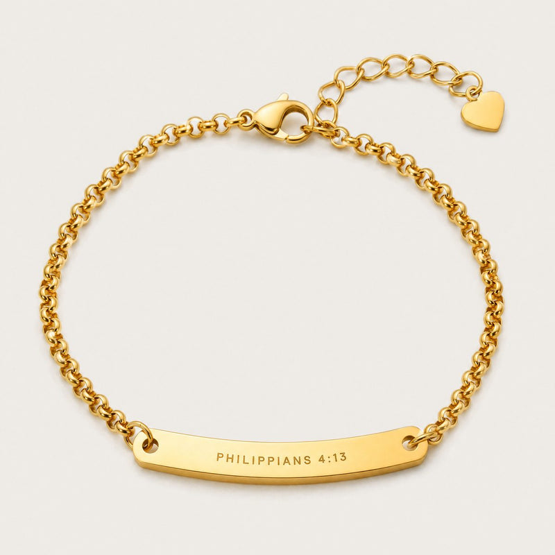 Philippians 4:13 Bar Bracelet, Gold tone